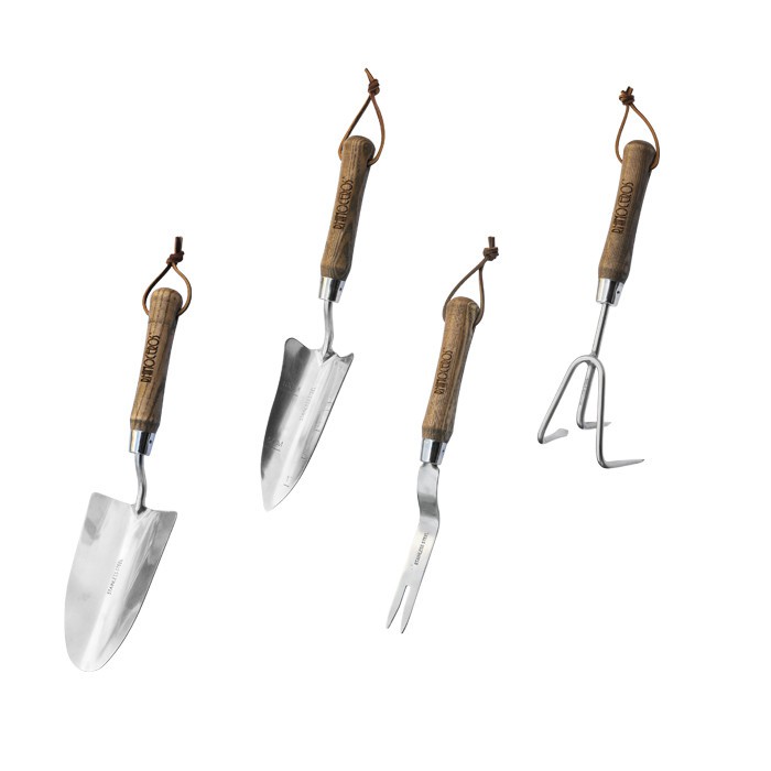 Trädgårdsredskapsset i rostfritt stål